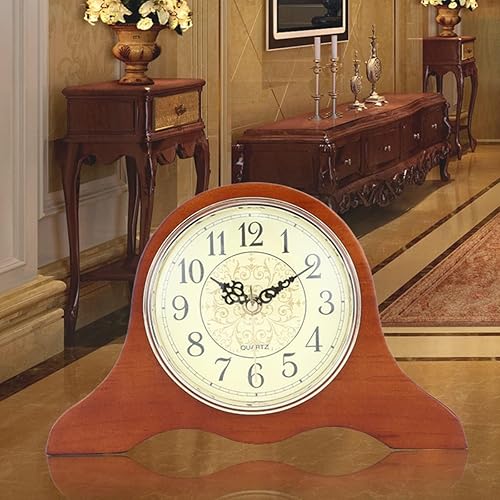 Miniatura 2 de Reloj de repisa, silencioso y decorativo de madera, funciona con pilas, reloj clásico de metal antiguo, reloj de mesa para oficina, cocina y