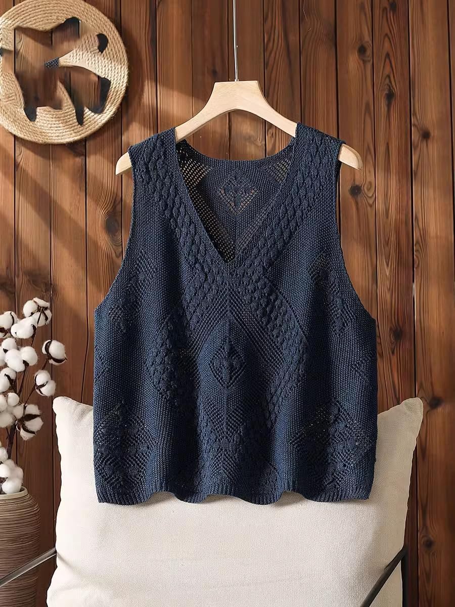 LIXINGHEITANG Large size retro knitted vest womens spring and autumn cotton waistcoat loose sweater