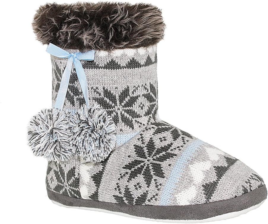 Women's Cozy Knitted Bootie Slippers, Blue/Gray, Size 9 US