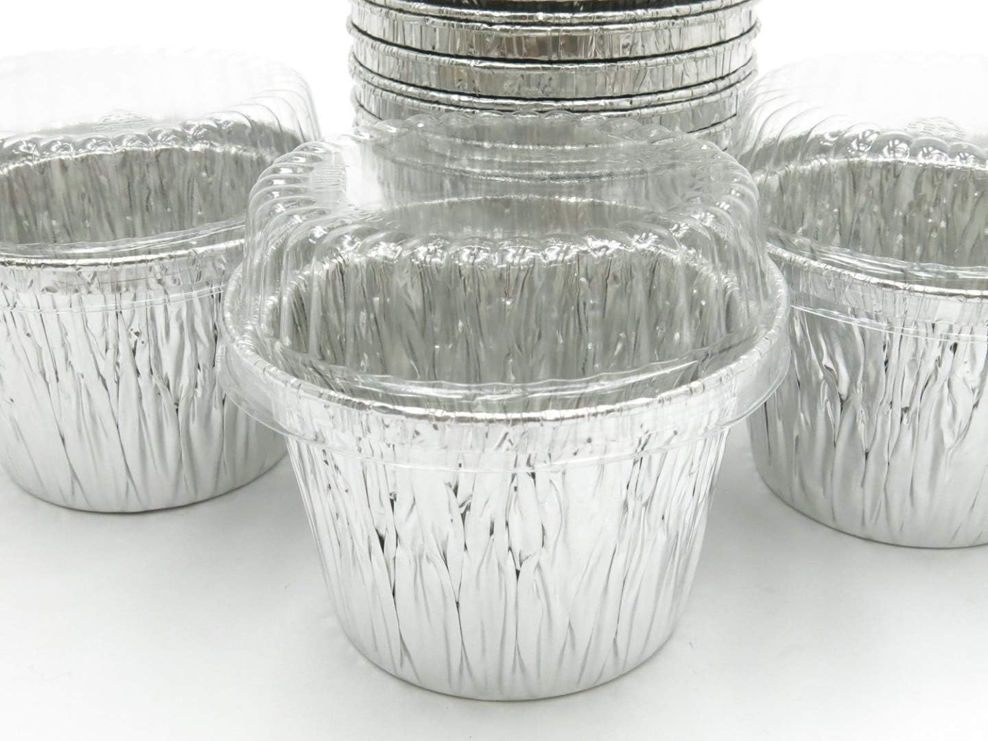 KitchenDance Disposable Aluminum Baking Cake Cup with Dome Lid - 7 Ounces Round Dessert Cups for Cakes, Muffin Cups - Aluminum Foil Baking Cup Perfect for Baking, Preparing Food, 1210P, 100 Count
