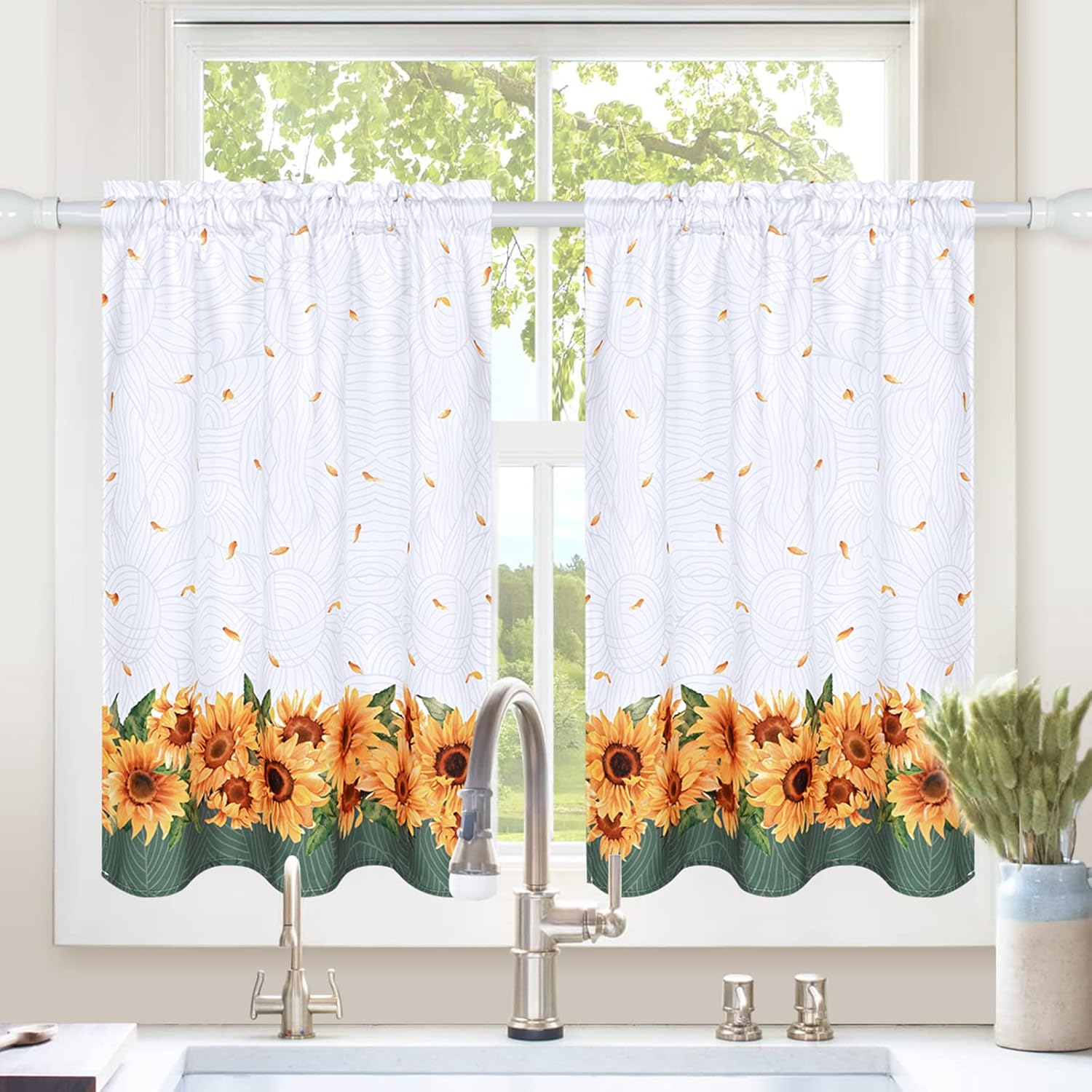 FRAMICS Sunflower Kitchen Curtain Tiers Summer Sunflower Tier Window Curtains