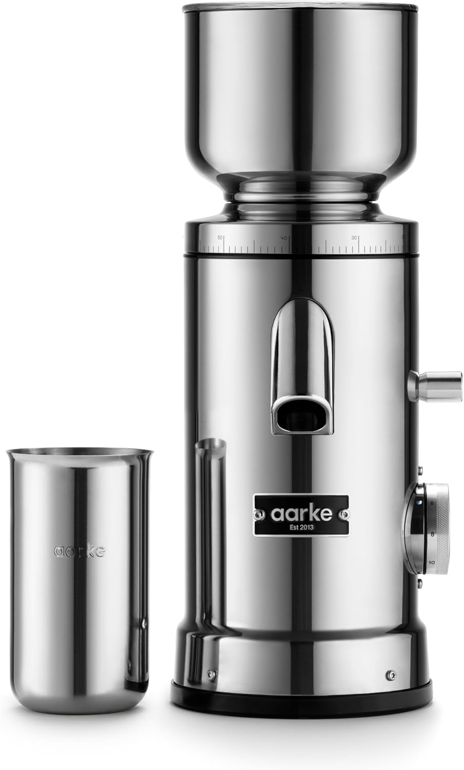 Aarke Coffee Grinder – Electric Stainless Steel Grinder with 64mm Flat Burrs, Adjustable Grind Settings, Memory Function & Automatic Dosing – for Filter & Cold Brew