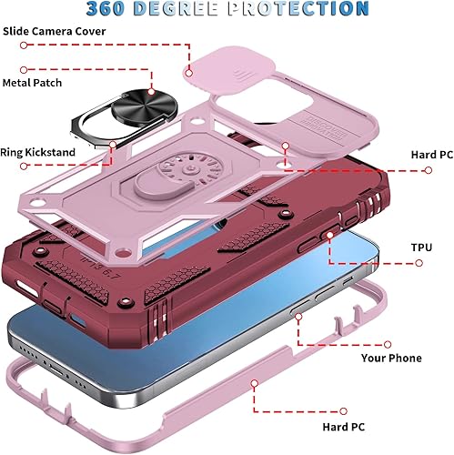 Vista 32 de Korecase Funda de protección para iPhone 12 y 12 Pro Ring Case con cubierta para lente de cámara, grado militar, resistente, de doble capa, cuerpo