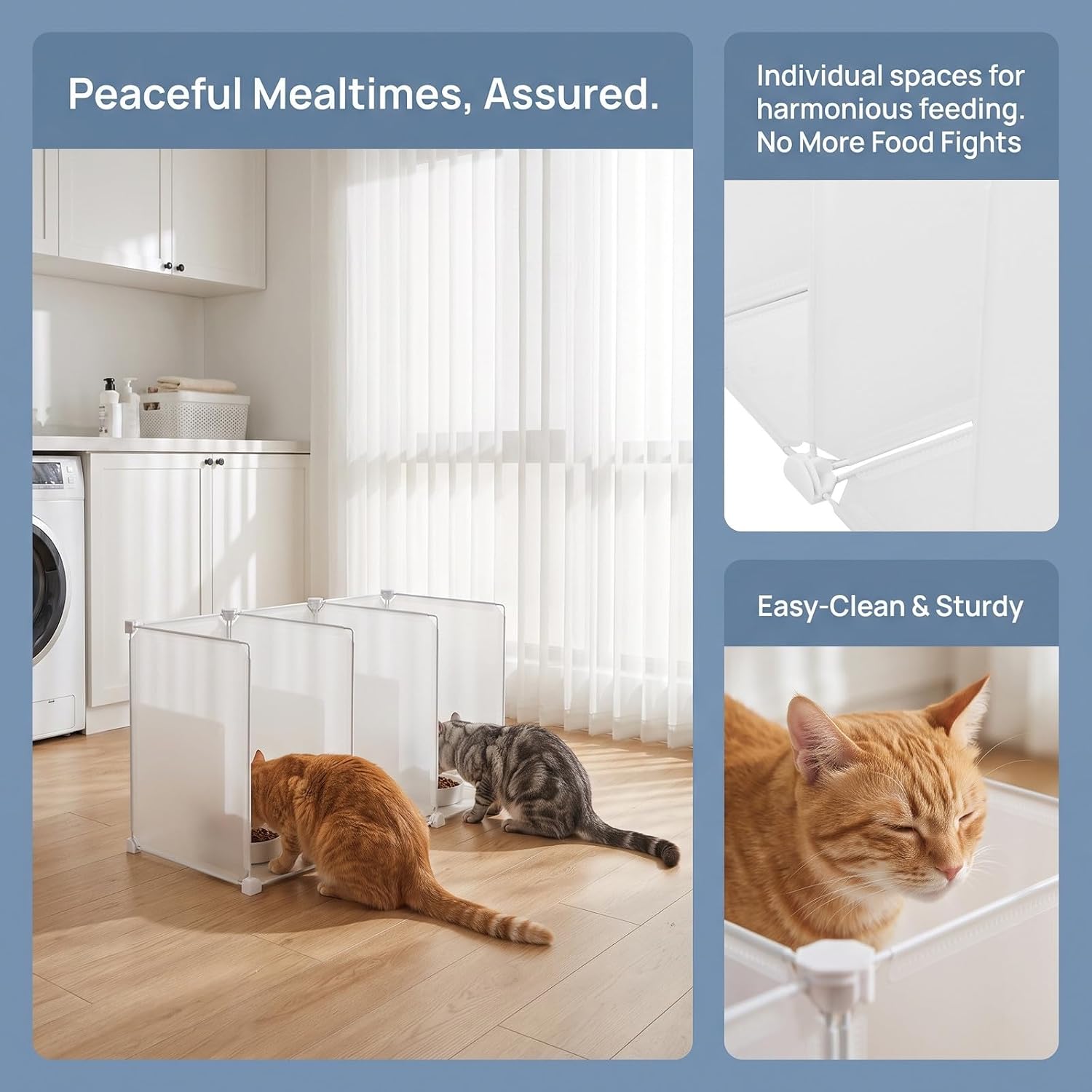Barrier Stealing Feeding Indoor Adjustable Cat 3 Compartments with Plastic Partition to Prevent White Sleek Design Feeding Rack for Food Household Cats Kittens