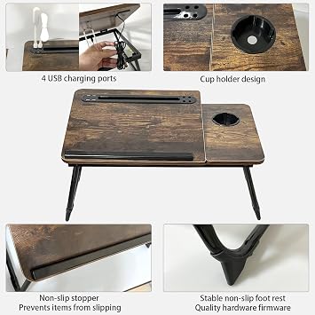 Laptop Desk for Bed, Laptops Bed Tray Desk with 5 Different Angles