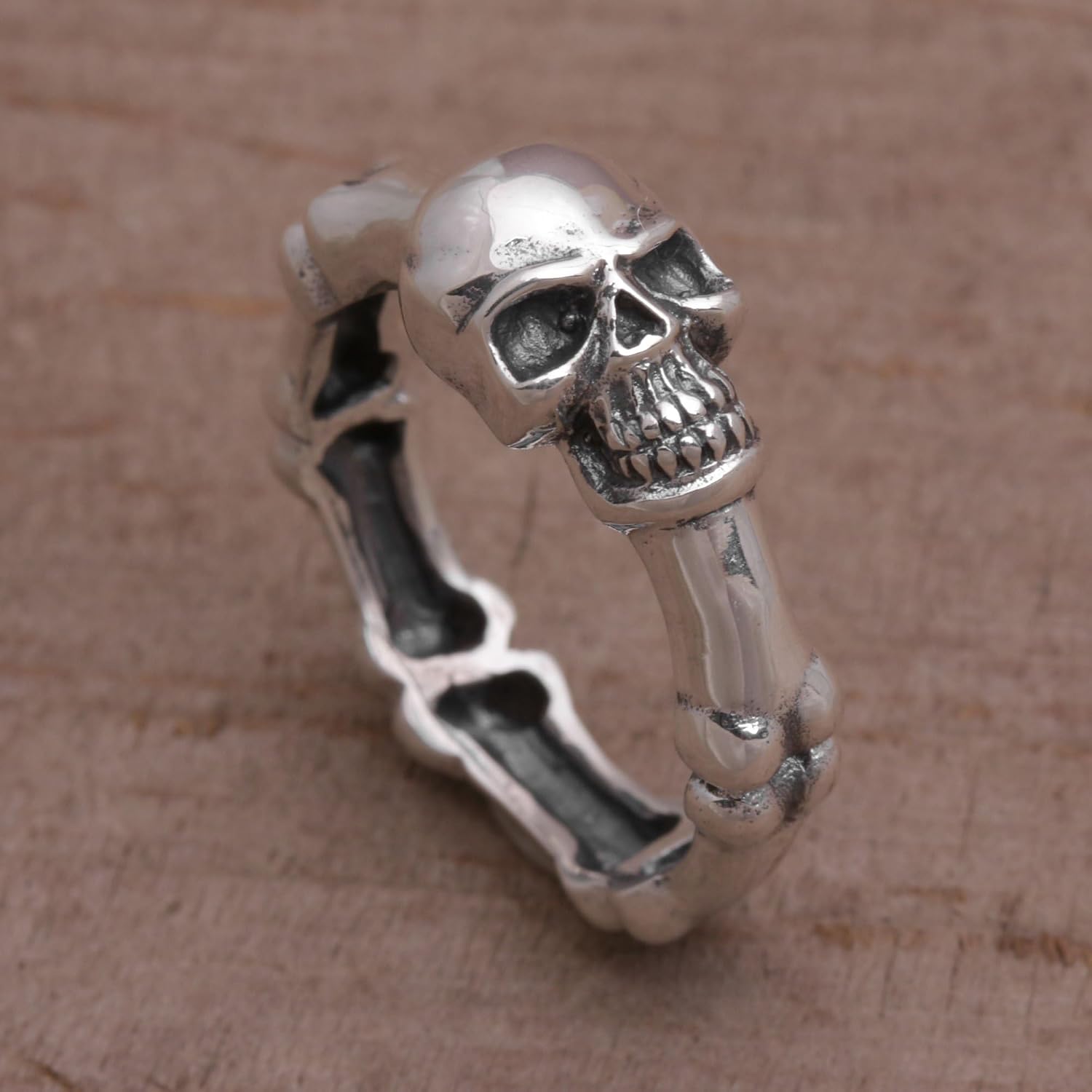 NOVICA Artisan Handcrafted .925 Sterling Silver Ring Skull from Bali Band Indonesia Halloween Day of The Dead 'Skull Champion'