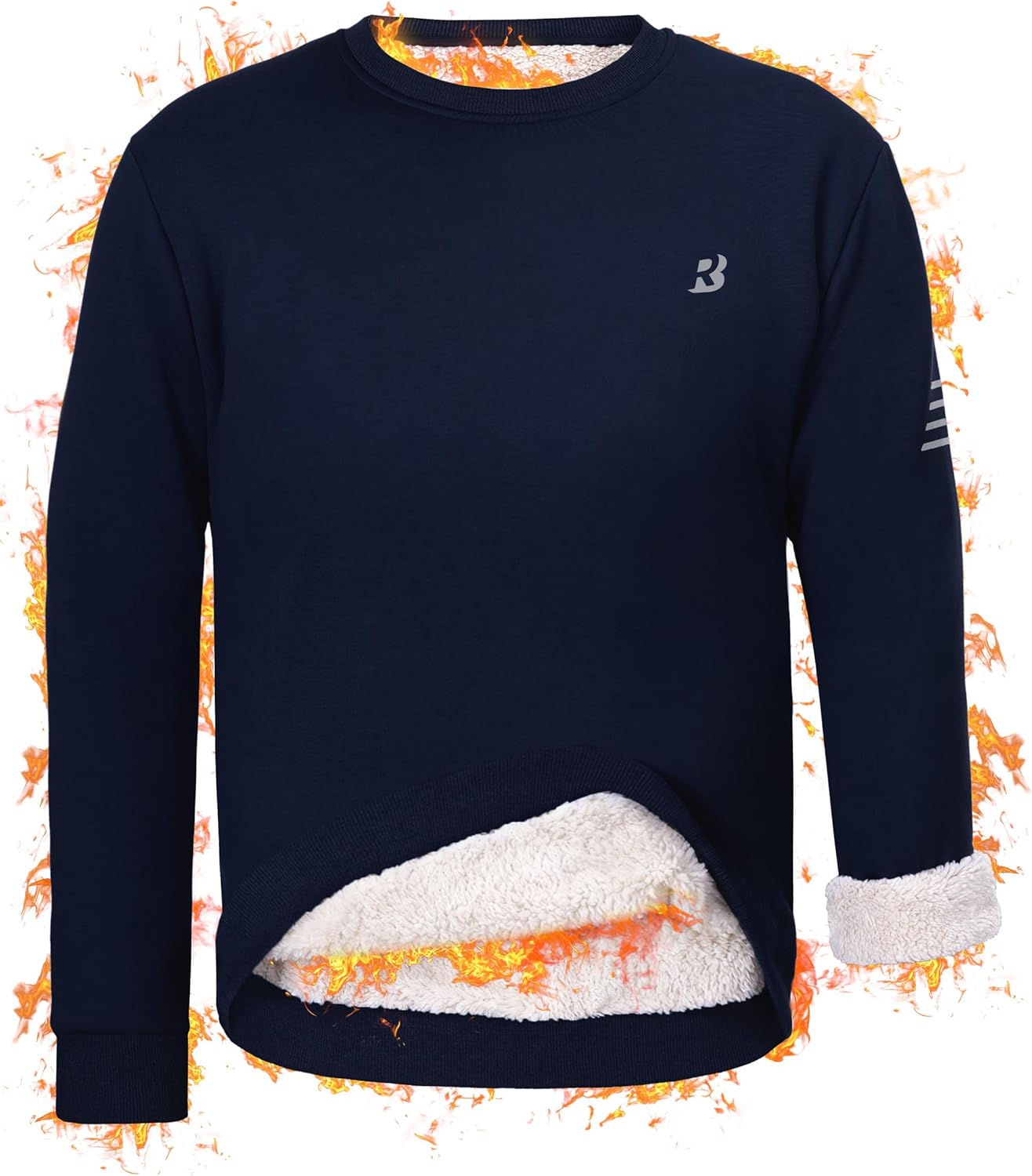 Roadbox Men's Sherpa Lined Sweatshirt, Winter Warm Heavyweight Crewneck Pullover Tops, Long Sleeve Thermal Fleece Sweaters