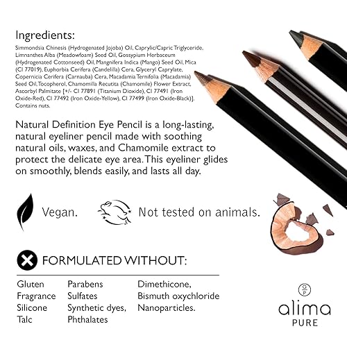 Miniatura 3 de Alima Pure Lápiz de ojos natural, delineador de ojos negro con aceite de jojoba, lápiz delineador de ojos negros de aspecto natural, lápiz