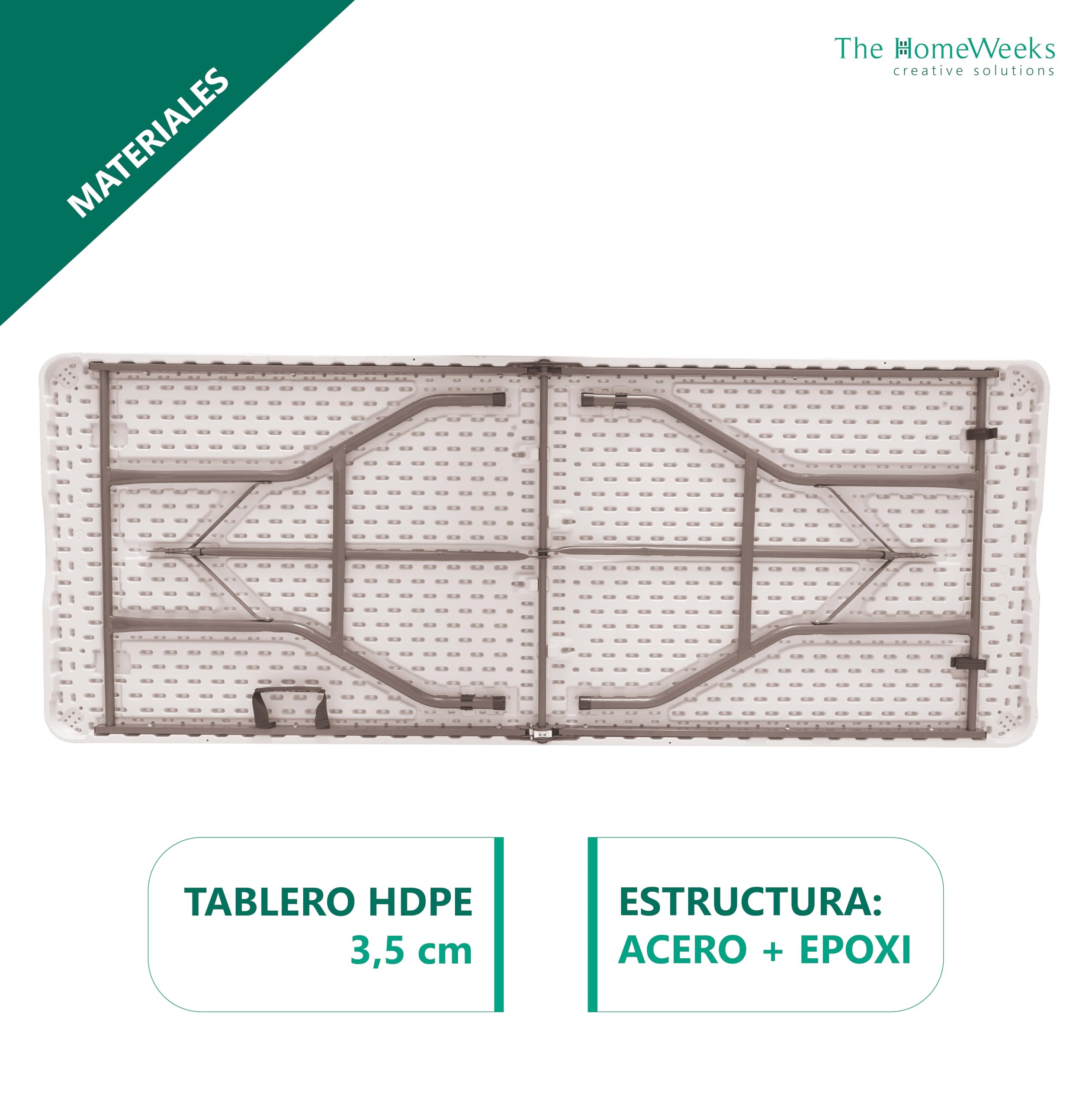 The Homeweeks Pack 2 Mesas Plegables Solid 180cm portátil | Normativa Uso público | Interior/Exterior | EN 581-1/3 | Tablero Resina HDPE 3,5cm | Capacidad 6/8 Personas | Carga 150 kg