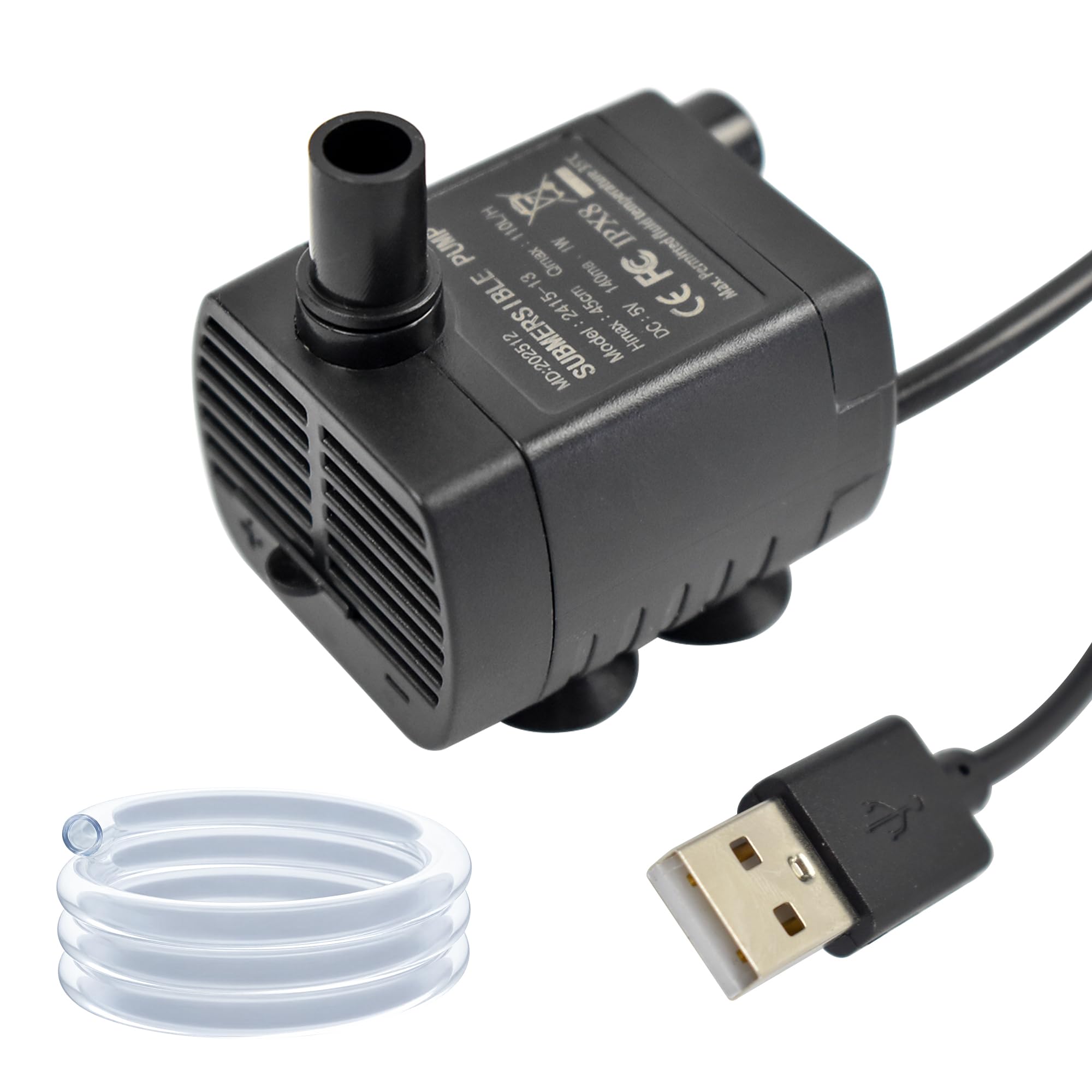 CONQUERALL DC 5V 29GPH 1W 1.5ft USB Water Pump with 3.3ft Tubing for Dog Water Dispensers (Black)