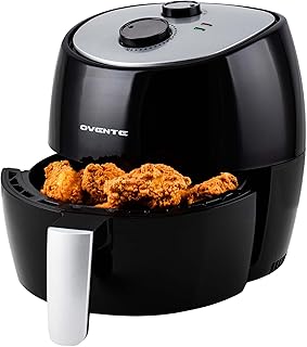 OVENTE Compact Air Fryer for Healthy and Oilless Cooking, 3.2 Qt Nonstick & Dishwasher Safe Basket, 1300W Electric Cooker w/ Adjustable Temperature Control, 30Min Timer & Auto Shutoff, Black FAM11320B