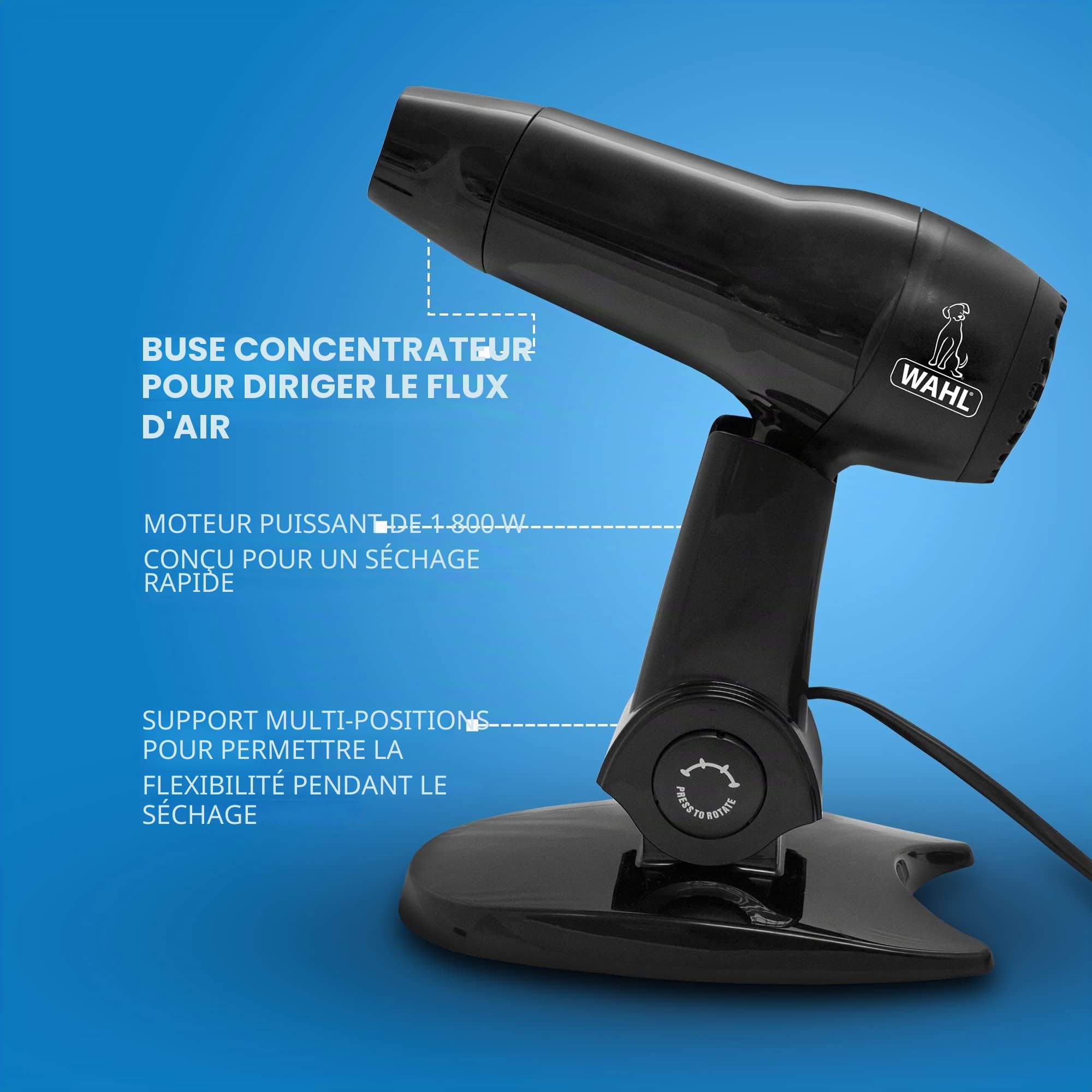 WAHL Sèche-Poils de Chien avec Support Mains Libres 1800 W