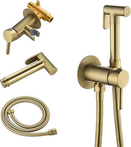 Miniatura 10 de SHAMANDA Pulverizador de bidé de agua caliente para inodoro con válvula de latón caliente y frío, juego de accesorios de bidé de mano de acero