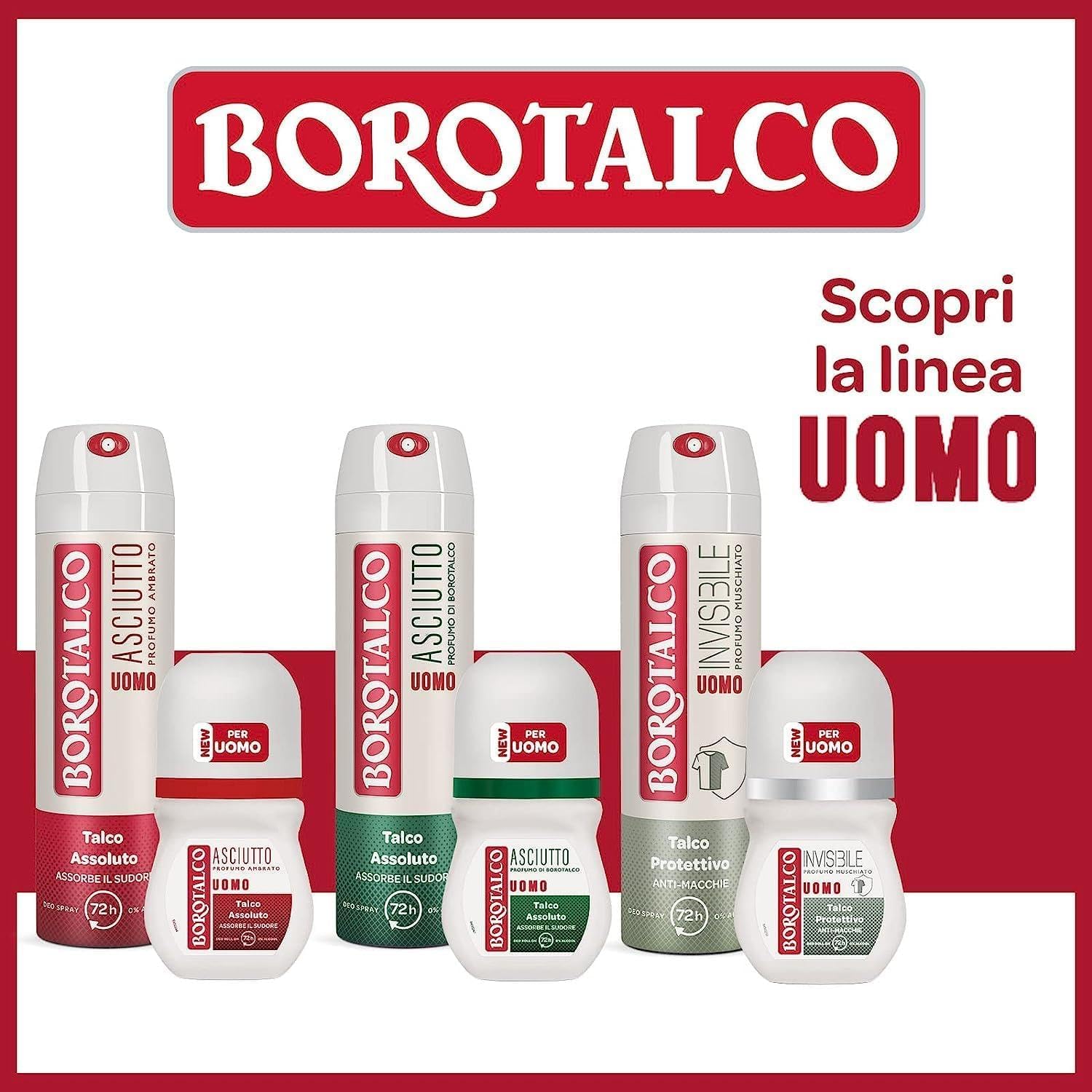 Borotalco, Deodorante Uomo Spray Asciutto Originale, con Talco Assoluto, Assorbe il Sudore, Senza Alcool, Profumo Borotalco, 72h efficacia - 4 Pezzi da 150 ml - Esclusiva Amazon