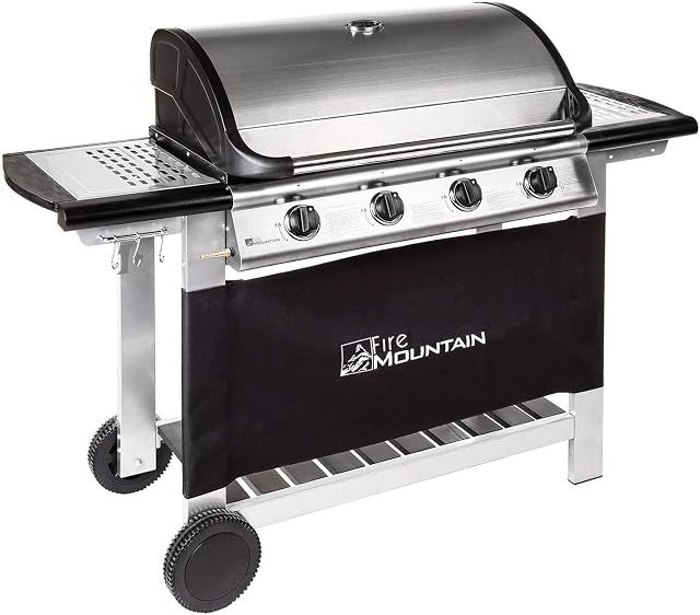 Fire Mountain - 4 Burner Gas BBQ, Large Gas BBQ, Perfect for Larger Gardens and Families, Outdoor BBQ Grill, Quad Control, Stainless Steel Burners, Large Cooking Griddle, 140 (W) X 106 (H) X 56 (D)