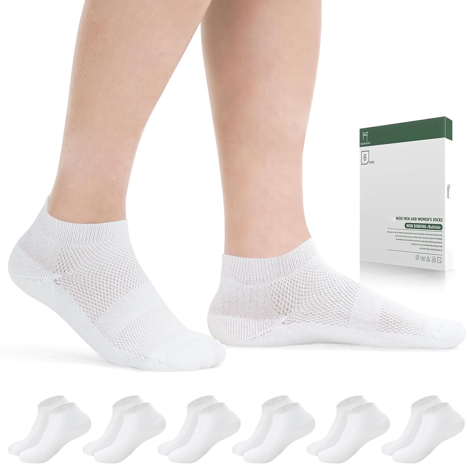 Bulinlulu Diabetic Socks for Men Women,6 Pairs Low Cut Non Binding Diabetic Ankle Seamless Socks for Men 6-9 9-12(White-Medium)