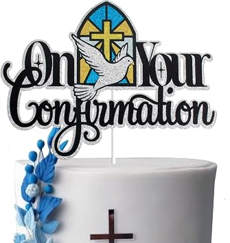 On Your Confirmation Cake Topper - Black Glitter Holy Confirmation Cake Decorations Engagement Wedding Bachelorette Party Bridal Shower Marriage Anniversary Party Supplies