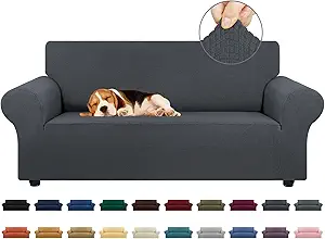KEKUOU Stretch Loveseat Sofa Cover Slipcover,Couch Covers for 2 Cushion Couch Sofa (55"-78") Furniture Protector Sofa with Elastic Bottom for Kids,Dog. Jacquard Small Checked (Medium,Charcoal)