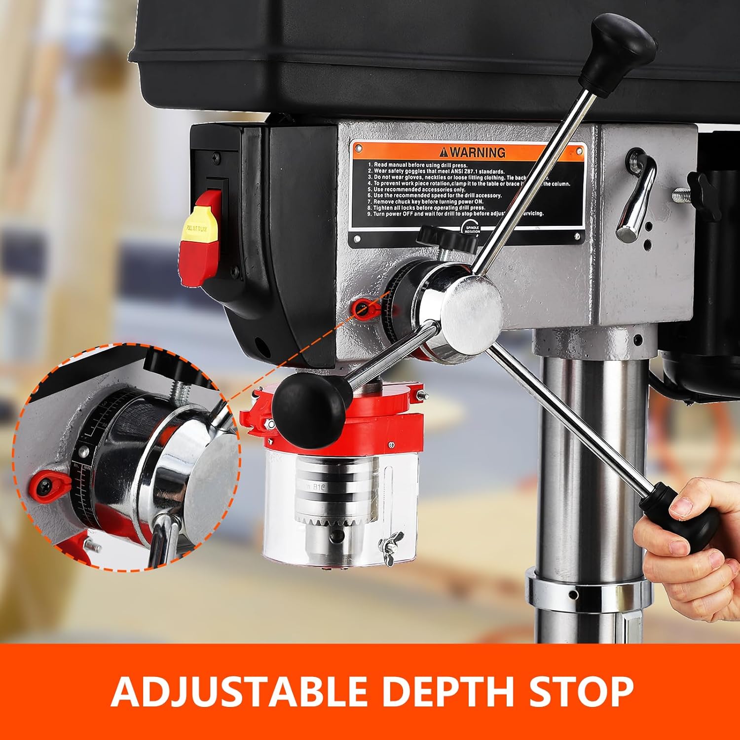 13 in Benchtop Drill Press, 7.5 Amp 120V, 288-3084 RPM Variable Speed Cast Iron Bench Drill Press, 0-45°Tilting Worktable, Tabletop Drilling Machine for Wood Metal