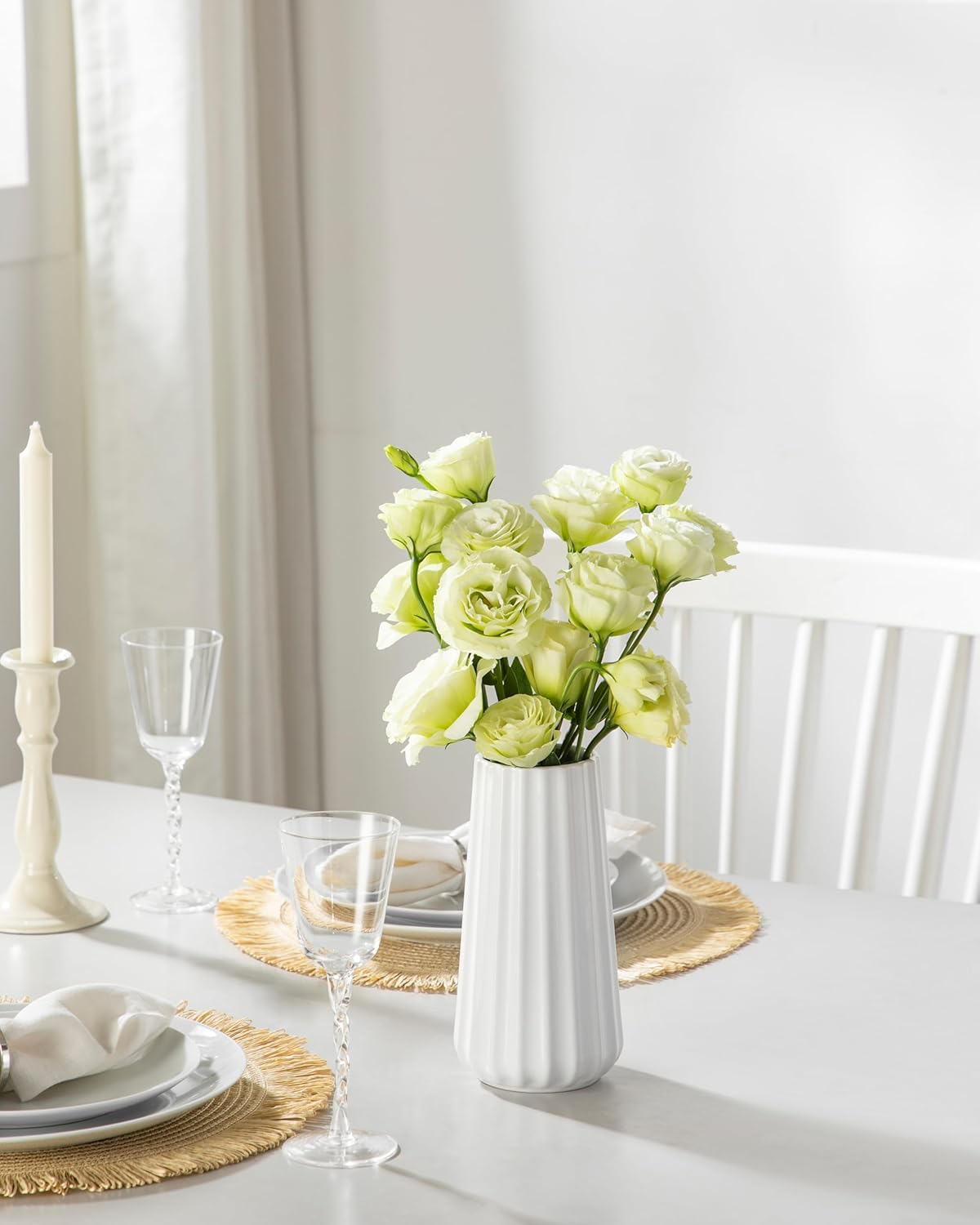 vancasso Ceramic Vase, 7.8 Inch Modern Ribbed Glossy Decorative Vase, Flower vase for Home Decor, Living Room, Bedroom, Office Decor, White - Image 6