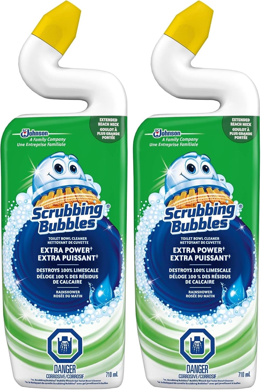 Scrubbing Bubbles Extra Power Toilet Bowl Cleaner, Destroys 100% of Limescale and Soap Scum, Rainshower Scent, 710mL (Packaging May Vary) (Pack of 2)