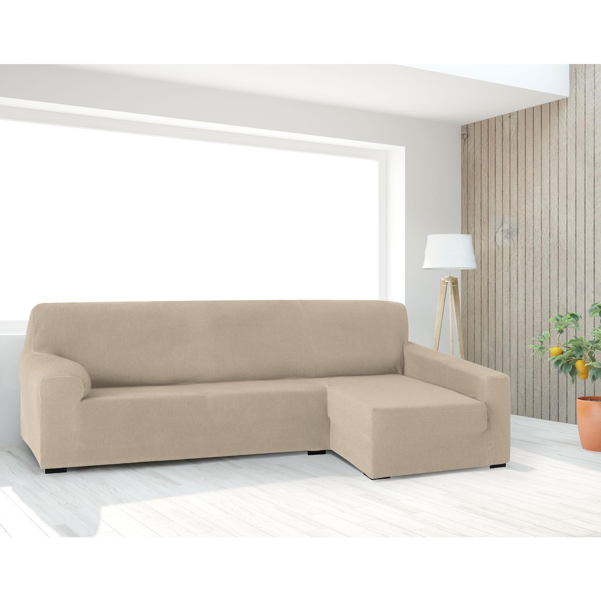 FAVERTI® Funda Elástica Chaise Longue Brazo Largo Derecho (Visto de Frente) | Modelo Reale | Beige | Funda Sofá Chaise | Protector de Calidad de Tejido Jacquard Tacto algodón