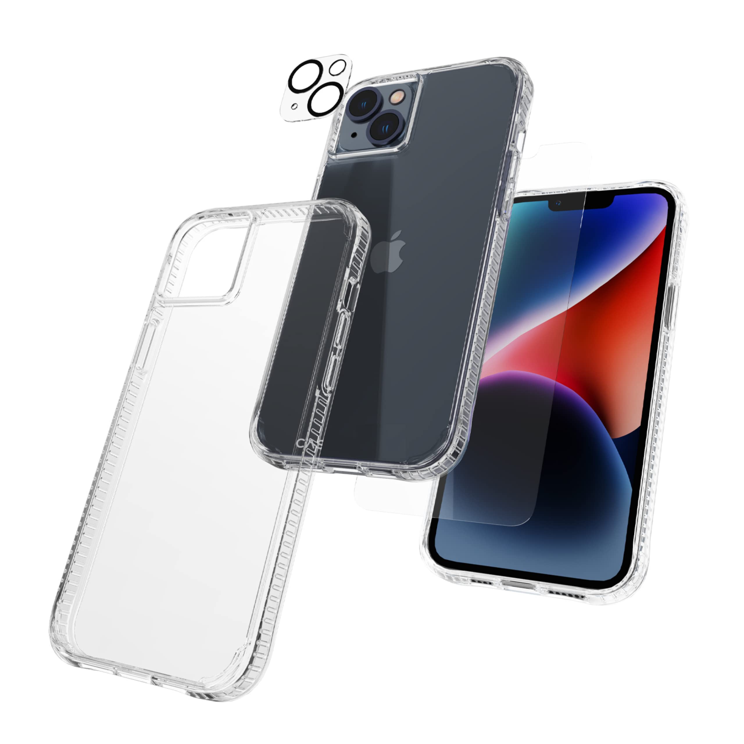 Case-Mate [3 in 1 Protection Pack - iPhone 14 Plus Case (Tough Clear), Tempered Glass & Lens Protector - 15ft Drop Protection, Wireless Charging Compatible - Anti Yellowing, Shockproof, Anti Scratch