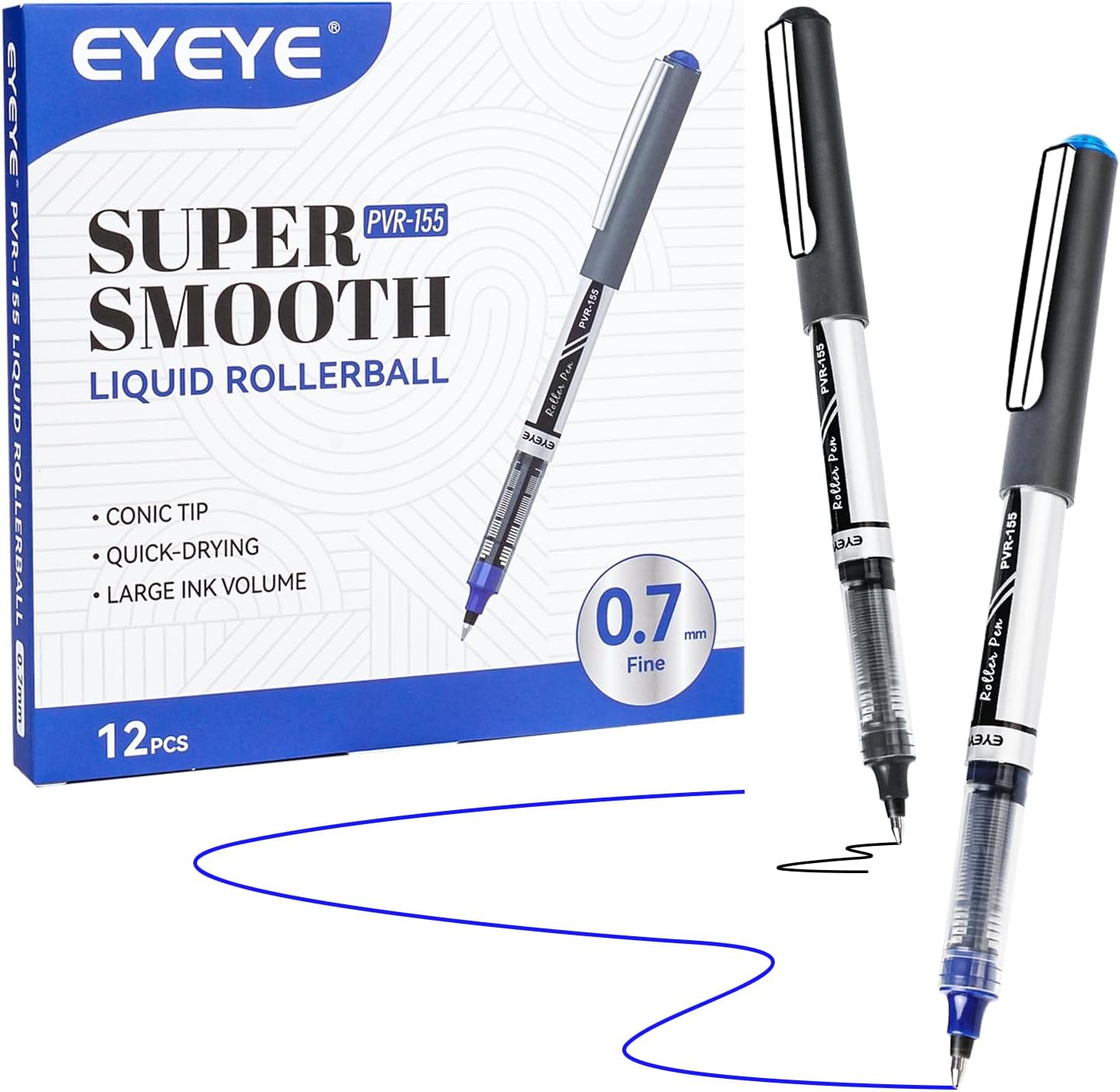 Rollerball Pens 0.7mm, 6 Black 6 Blue Medium Point Roller Ball Pen Quick Dry, Liquid Ink Pens Fine Point Smooth Writing Pen for Journaling, Note Taking, Office, School Supplies