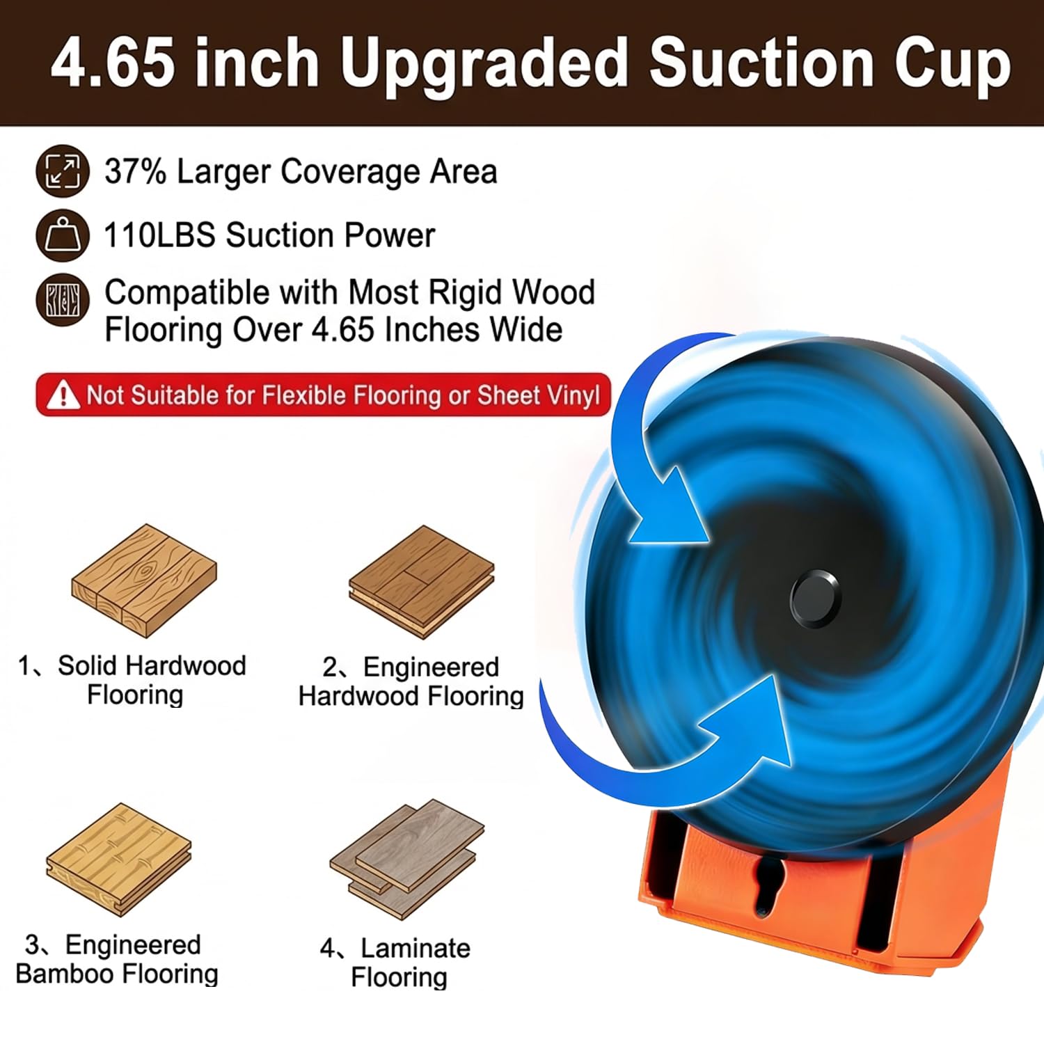 Floor Gap Fixer Tool, 2026 Enhanced Floor Suction Cup Tool for Gaps Vacuum Suction Cup for Laminate Vinyl Wood Tile Flooring (Burnt Orange) - 3