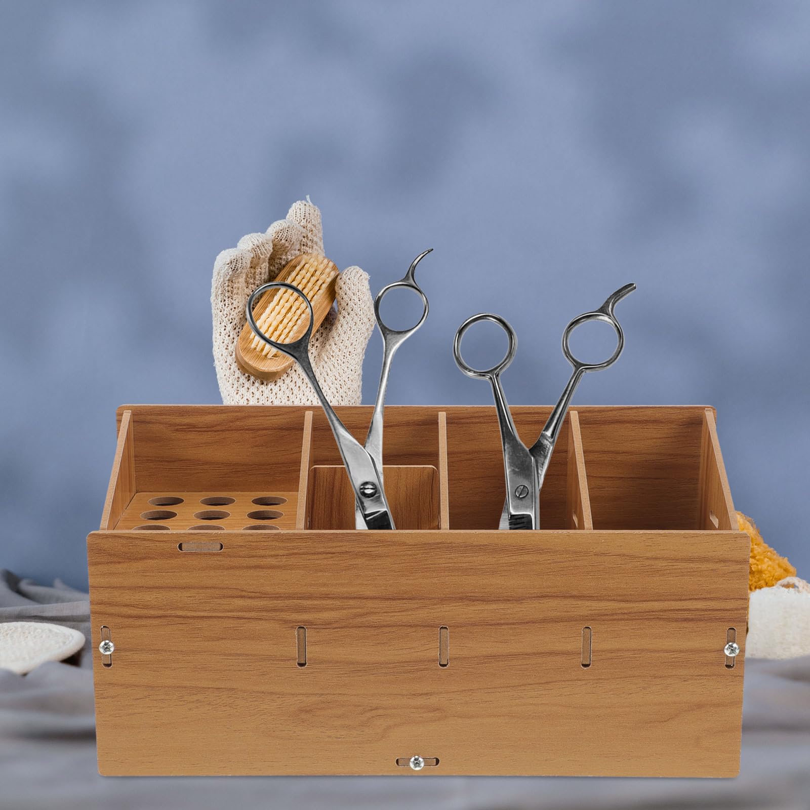 Housoutil Porta Strumenti da Parrucchiere in Legno Creativo per Uso Professionale, Organizzatore Salvaspazio per Forbici e Pettini in Salone Elegante e Funzionale