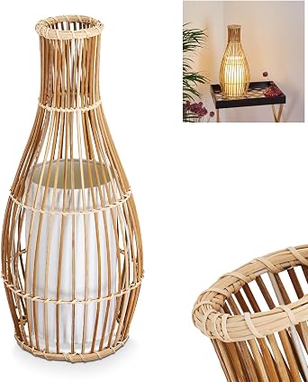 Table lamp Saranda, Vintage Table lamp Made of Bamboo/Fabric in Nature/White,   18 cm, E27 Socket, Boho-Style lamp with on/Off Switch on the Cable, Bulbs not Included