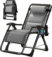 Vista 32 de MOPHOTO Silla de Gravedad Cero, Silla de Salón Acolchada para Exterior con Mesa Lateral, Silla Reclinable de Gravedad Cero, Silla Reclinable