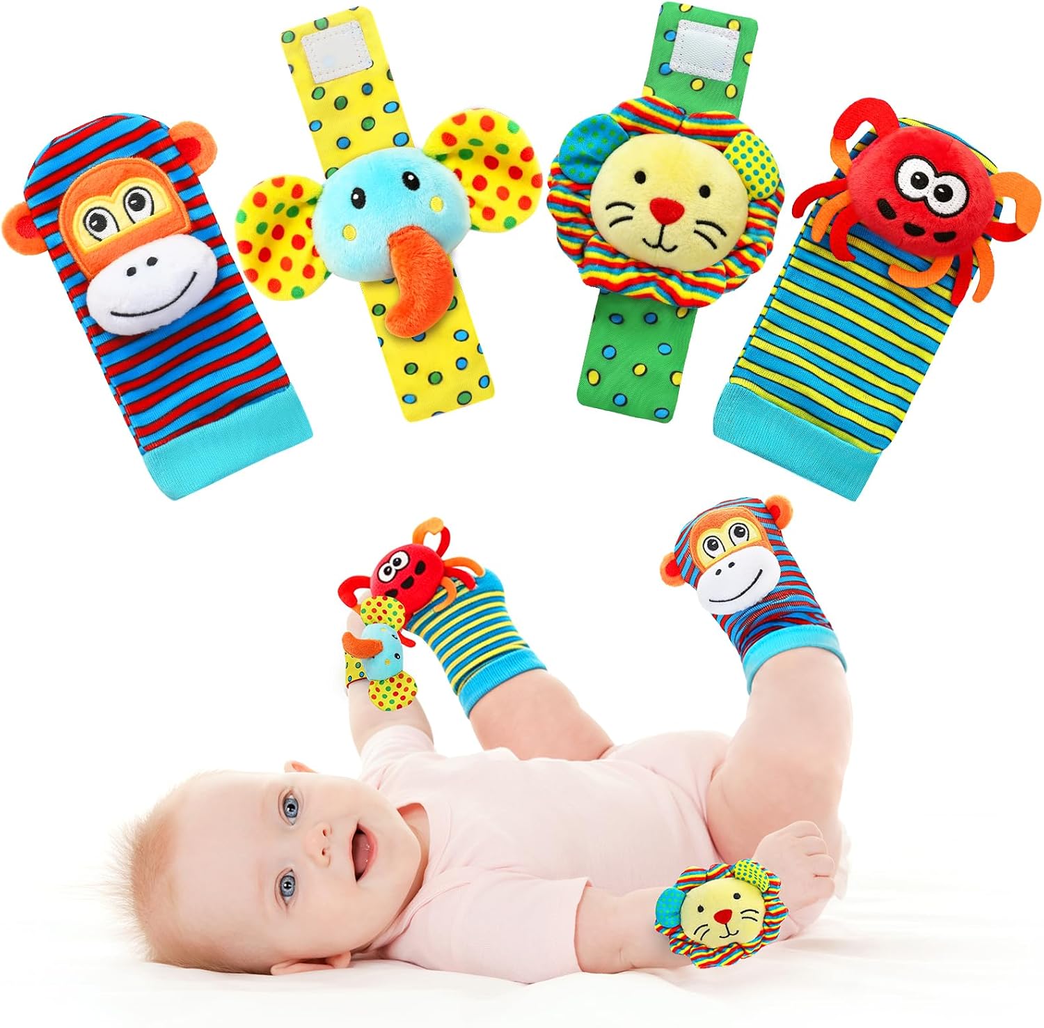Baby Rattle Socks & Wrist Rattles, Colorful Newborn Sensory Toys 0-12 Months, for Boys Girls