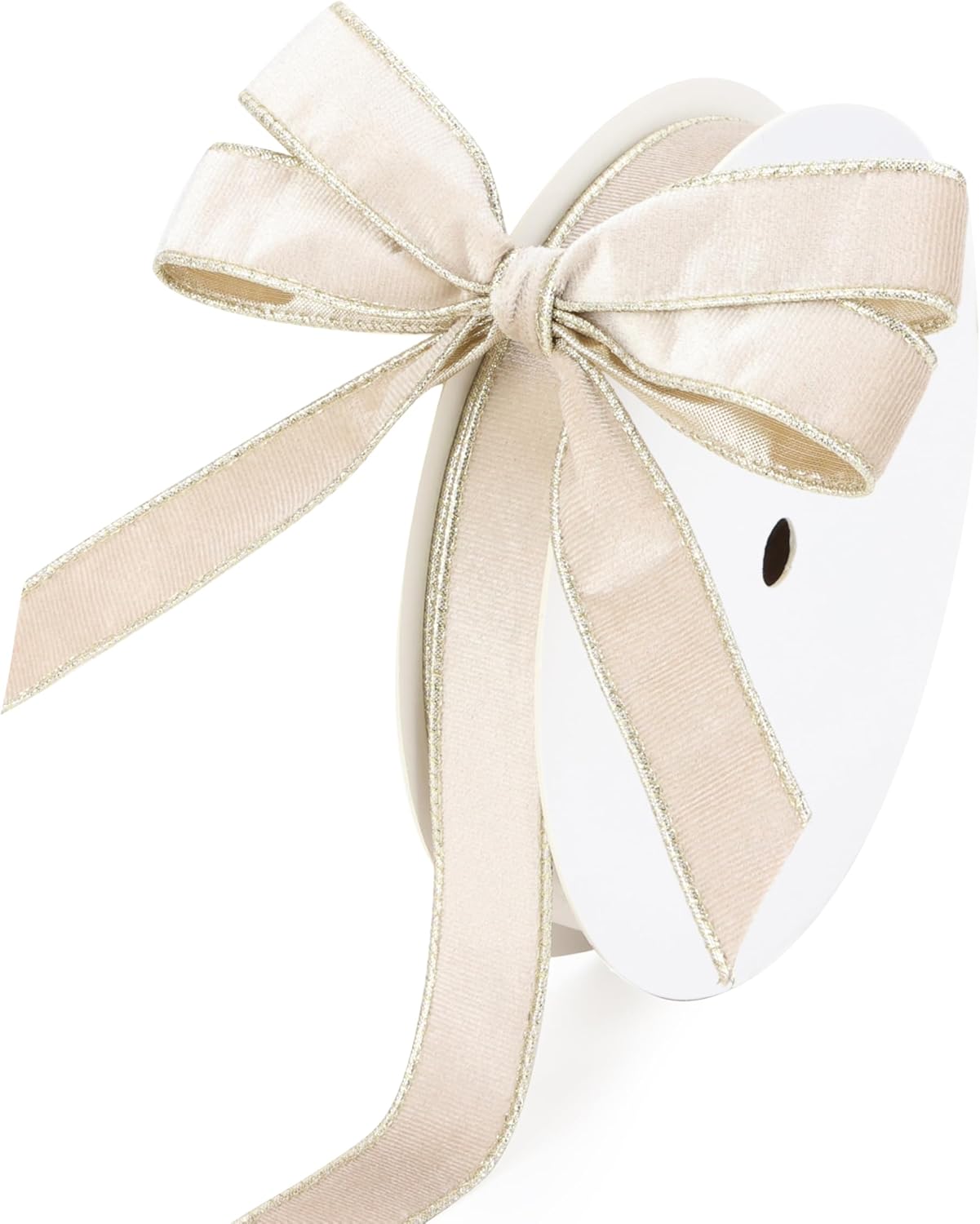 Champagne Velvet Wired Ribbon 1 Inch Narrow Thin Velvet Christmas Tree Ribbon for Gift Wrapping, Crafts, Wreath Supplies, Holiday Decorations, 20 Yards