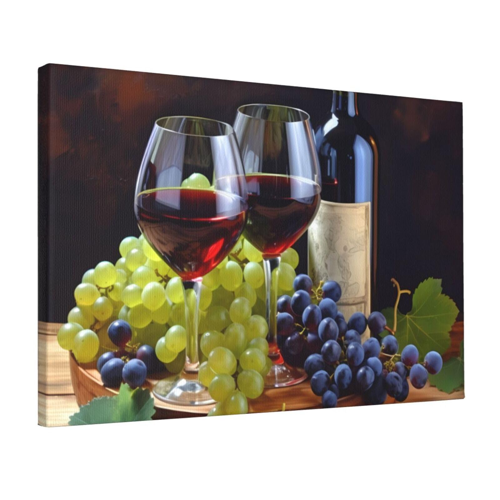 KLOPH Art Red Wine Galsses & Grapes Canvas Wall Art for Living Room 12"x18" Modern Artwork Painting for Bathroom Hanging Canvas Prints Aesthetic Wallart for Bedroom Kitchen Office Wall Decor