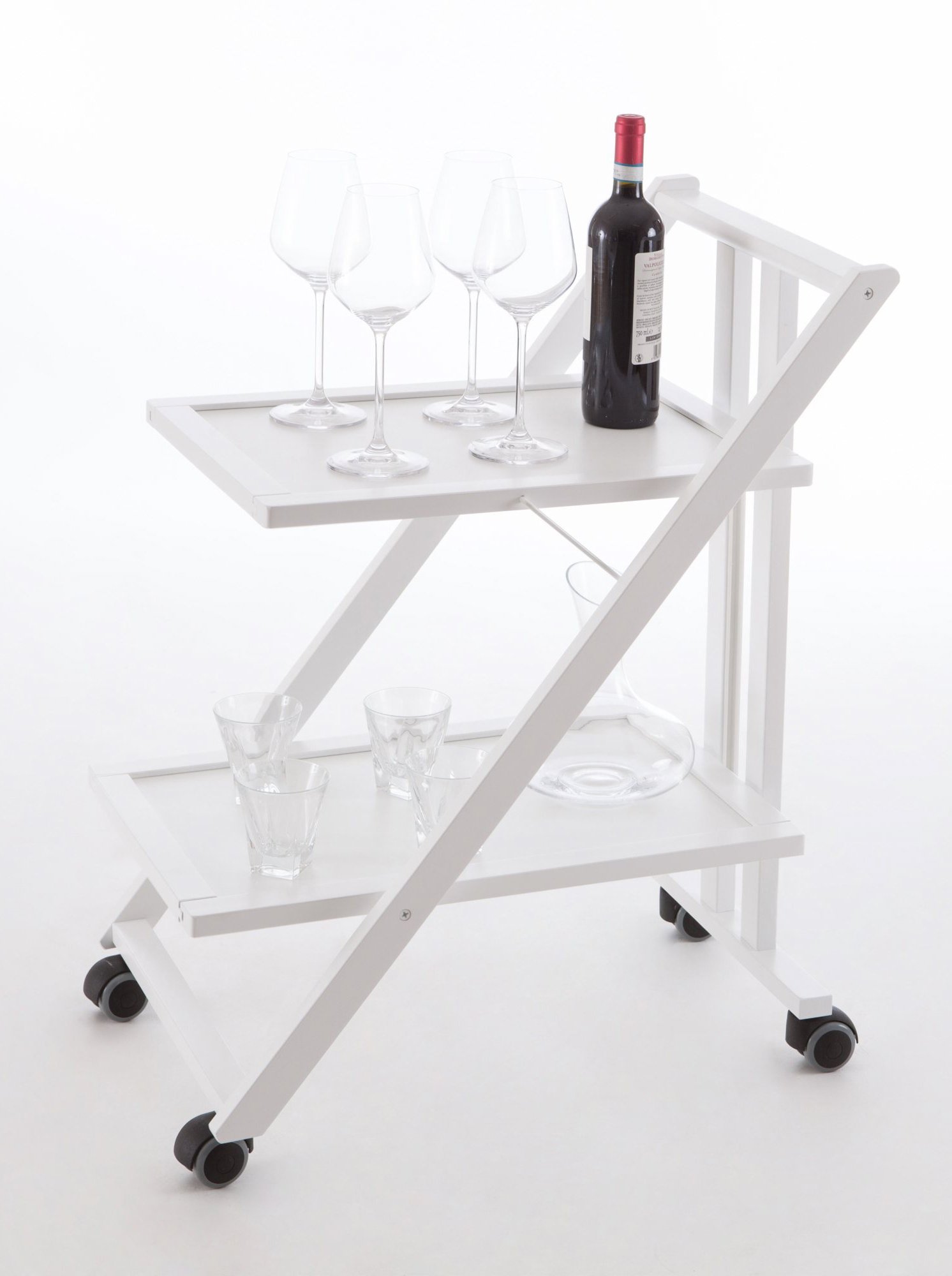 Arredamenti Italia Camarera para Bebidas SIMPATY, Madera - Plegable - 2 bandejas - Color: Blanco Ar-It il Cuore del Legno