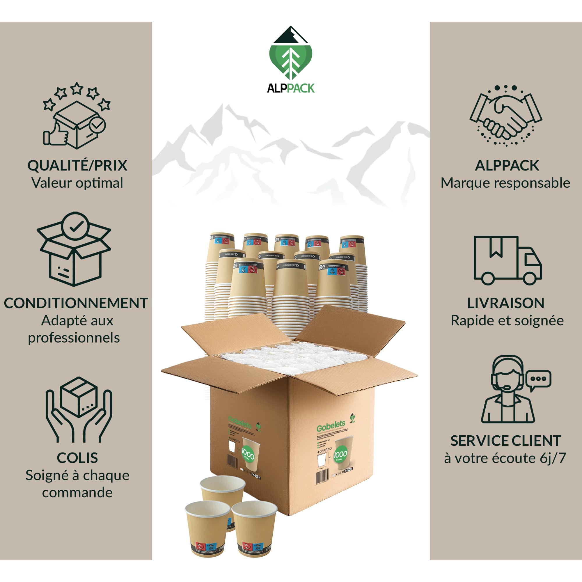 Lot de 1000 Gobelets Jetables en Carton Kraft 4 oz / 12 cl – Tasses à Café Jetables pour Espresso et Café Court, Résistants à la Chaleur, Idéals pour Professionnels, Bureaux et Événements