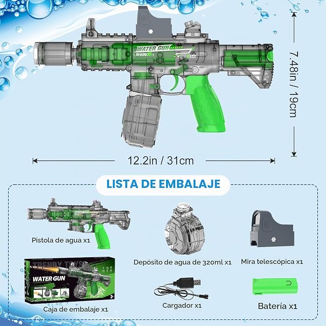Foto 6 de 6 de Pistola de Agua Eléctrica para Adultos y Niños, Fusil de Agua Automático de Gran Capacidad 320ml