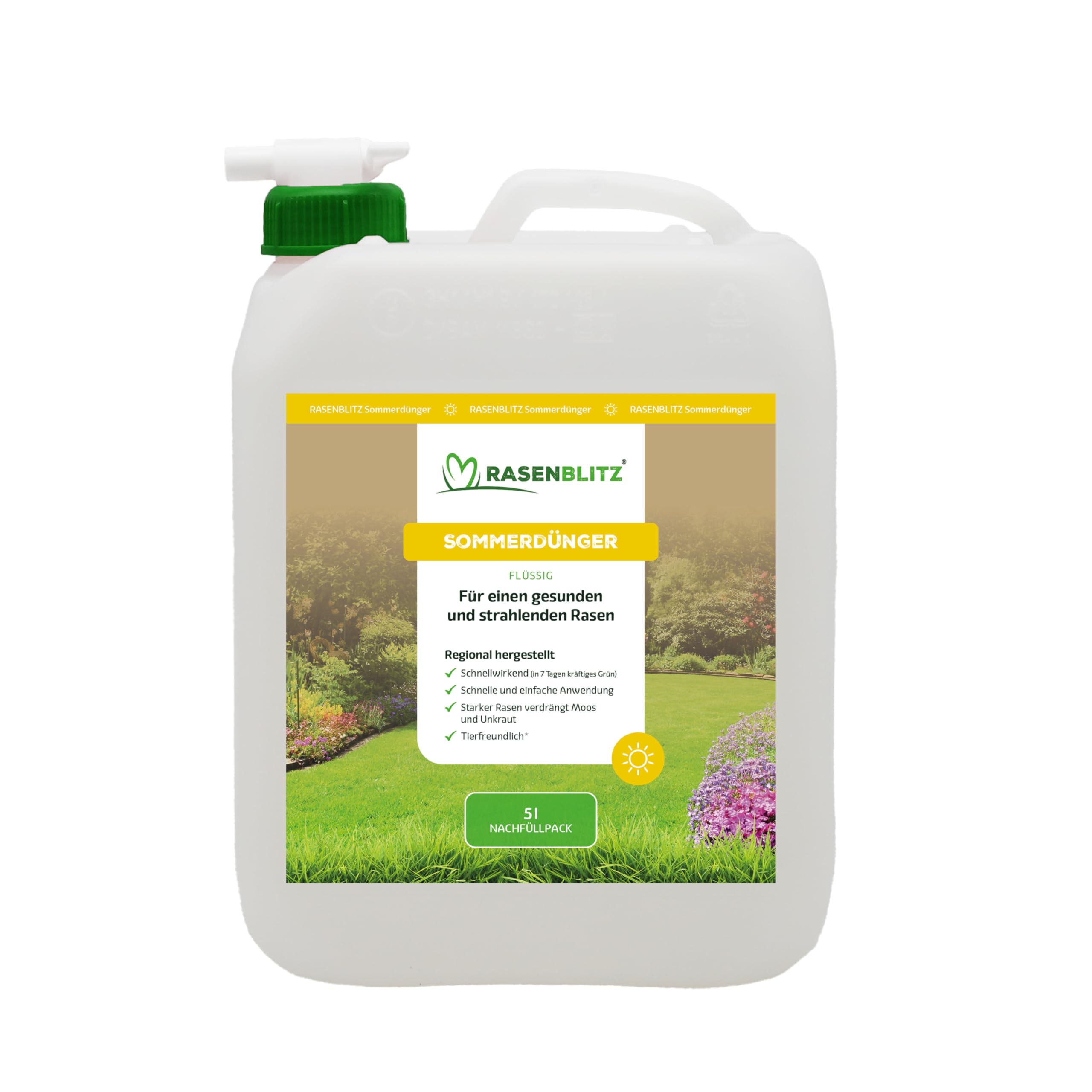 RASENBLITZ Sommerdünger Nachfüllpack – 5 L für 250–500 m², flüssig & sofort wirksam, nachhaltiger Rasendünger bei Trockenstress, ideal zur Auffrischung