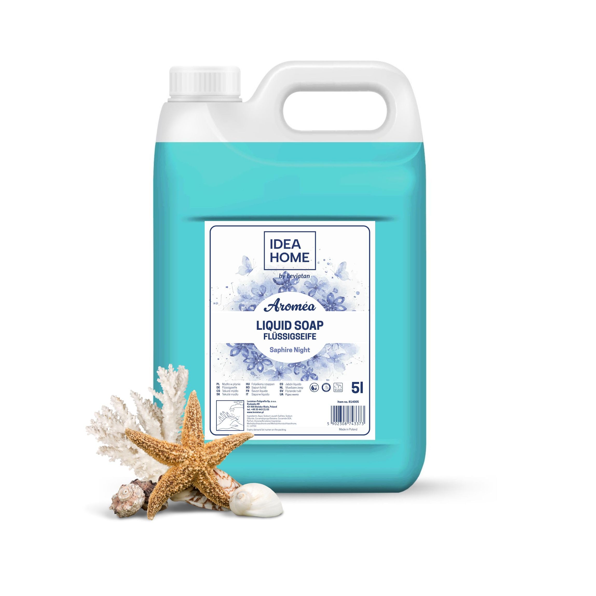 IDEA HOME AROMÉA Mydło w Płynie do Rąk 5L - Kremowe Mydło, Odżywcze, Nawilżające, Odpowiednie dla Wszystkich Rodzajów Skóry - Idealne do Dozowników, Zapach Morskiej Bryzy