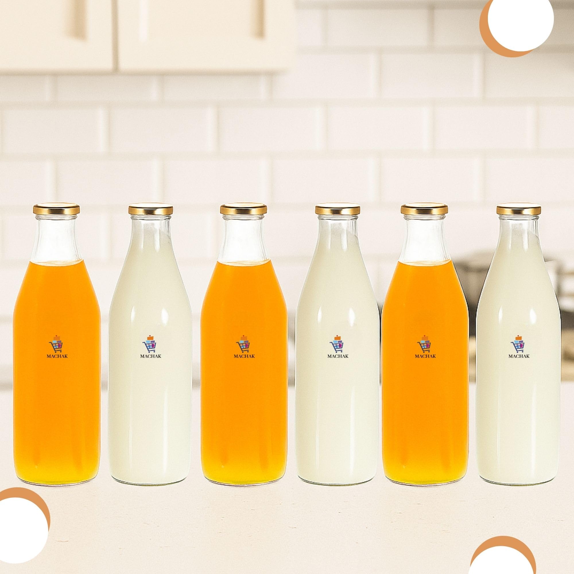 Glass Water Bottle - 500ml - Reusable & Airtight -6 Glass Water Bottle - 500ml - Reusable & Airtight -6