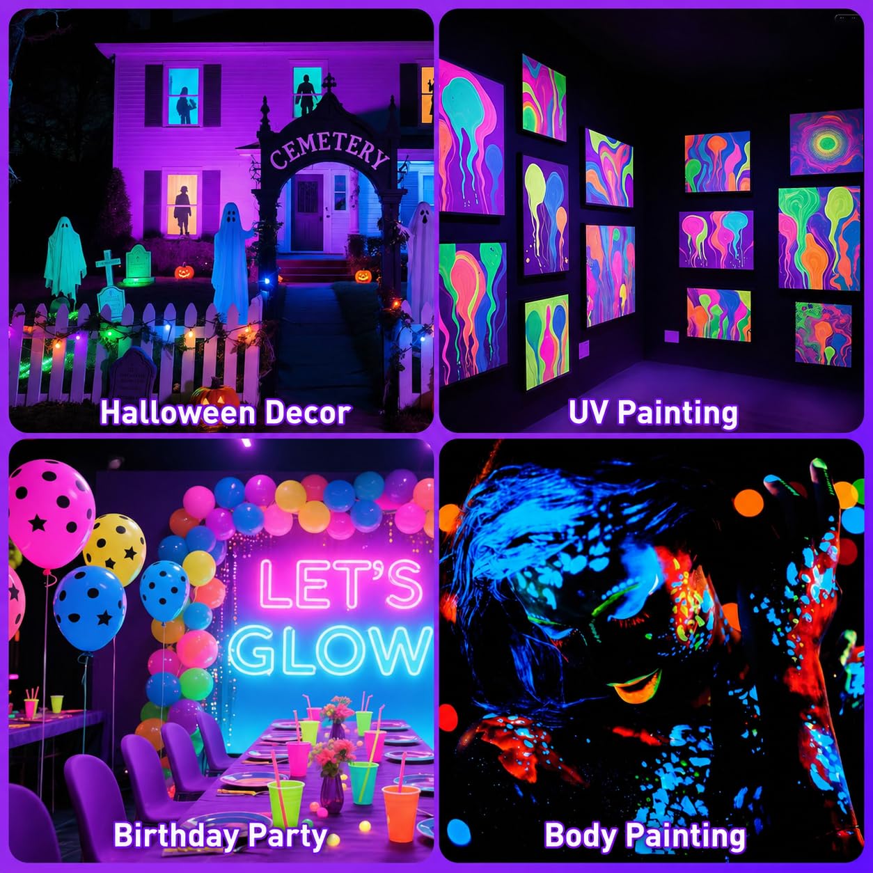 T-SUN Wiederaufladbare LED-Schwarzlichter, batteriebetriebenes Schwarzlicht, 2 Stück LED-Schwarzlicht für Catfishing, Party, Bühnenbeleuchtung, Körper, Farbe, Innendekoration