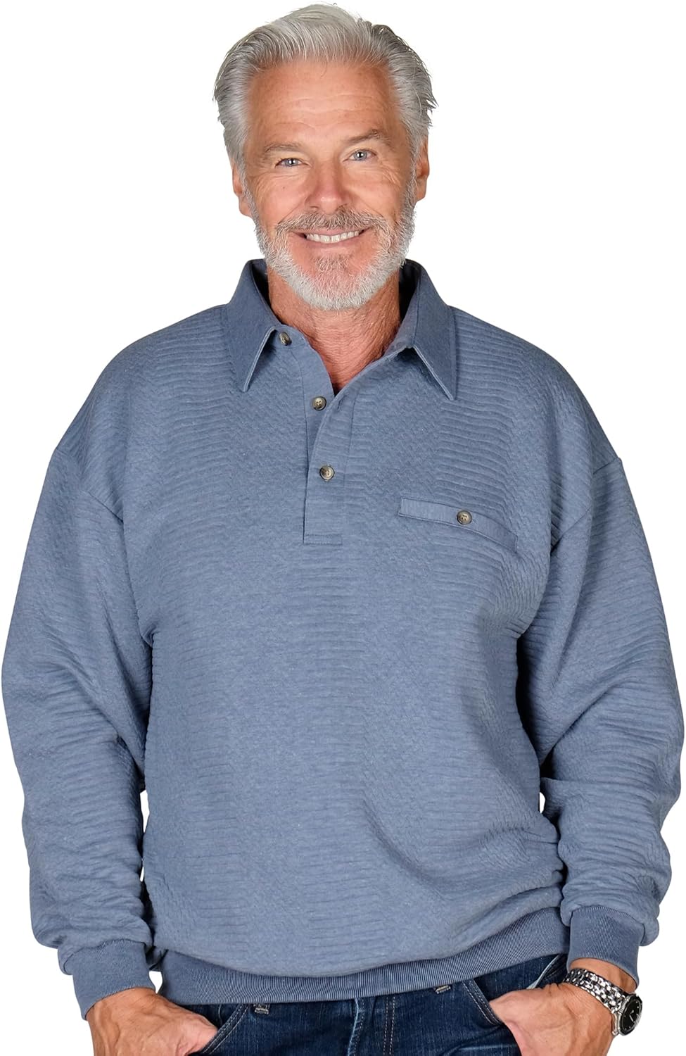 Men's L/S Solid Textured Banded Bottom Shirt