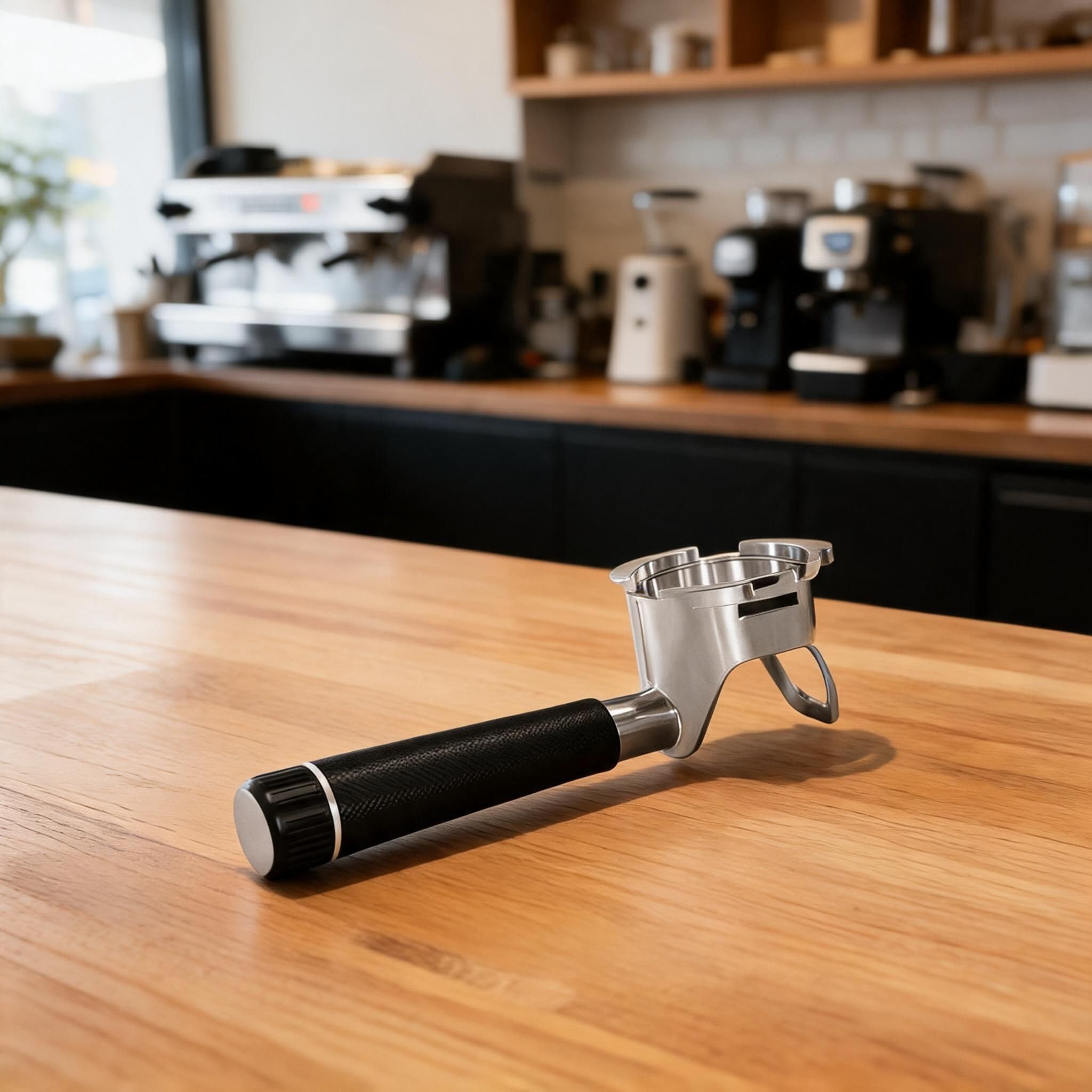 Portafiltro de acero inoxidable de 54 mm para cafeteras espresso NJ ES501 ES601 ES701, mango de aluminio ergonómico, compatible con grupo de 54 mm, duradero y fácil de limpiar, negro y plateado (plata