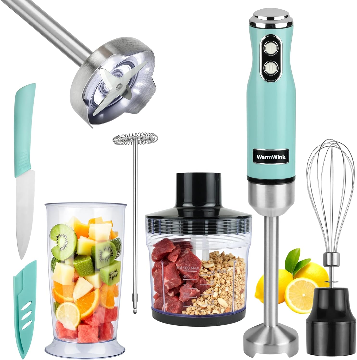 4 in 1 Corded Hand Blender Includes Food Chopper, Mixing Beaker Milk Frother and Whisk 600W Handheld Blender with Stainless Steel Blade, Baby Food Blender 4 in 1 Corded Hand Blender Includes Food Chopper, Mixing Beaker Milk Frother and Whisk 600W Handheld Blender with Stainless Steel Blade, Baby Food Blender