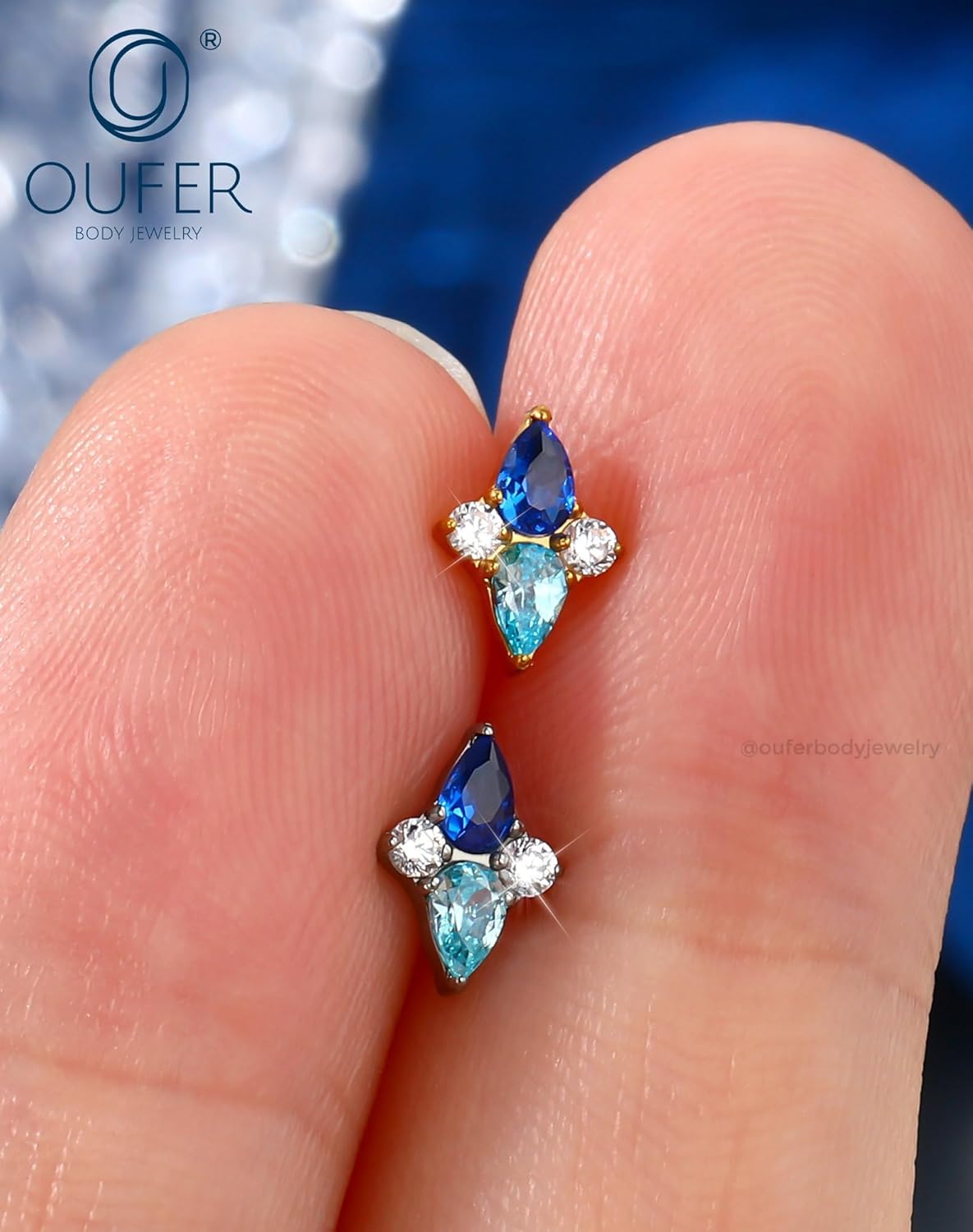 OUFER Helix Piercing Jewelry 18G Blue gradient CZ Flat Back Threadless Labret Lip Piercing, G23 Solid Titanium Forward Helix Earrings, Push Pin Cartilage Tragus Earrings For Women Men - Image 6