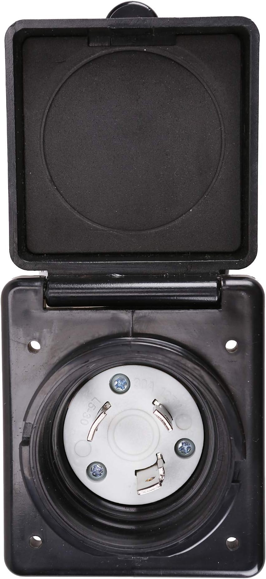 EPICORD RV Power Inlet 125V 30 AMP Power Plug Twist Lock Inlet with 3 Stainless Steel Pins and Screws (30A Inlet-Black)