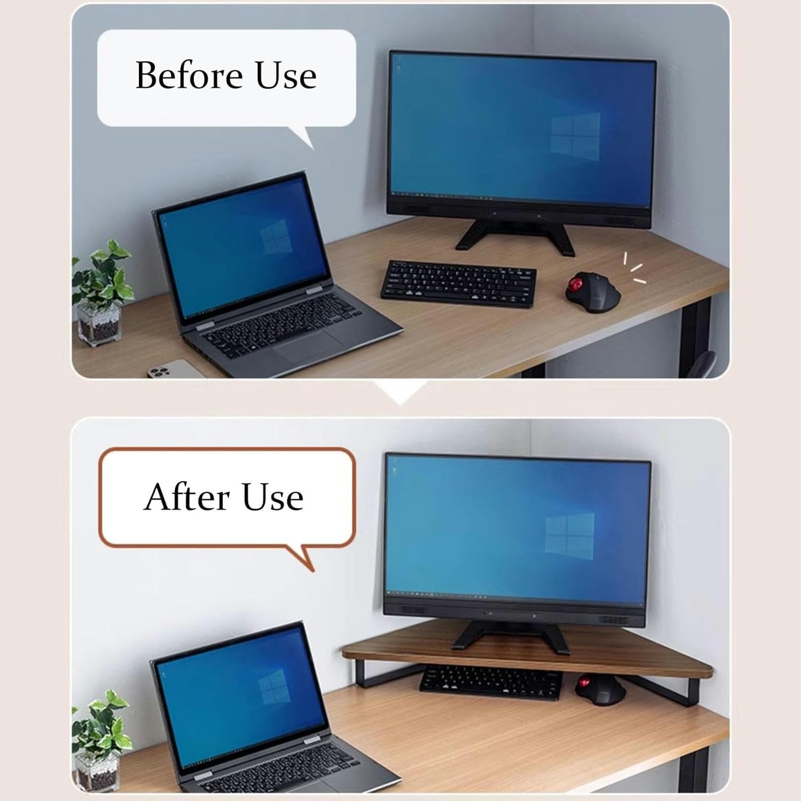 Support d'angle en Bois pour Moniteur de Bureau, Support d'angle Triangulaire pour Moniteur de Bureau, Support de Rangement Ergonomique pour Organisation d'ordinateur de Bureau