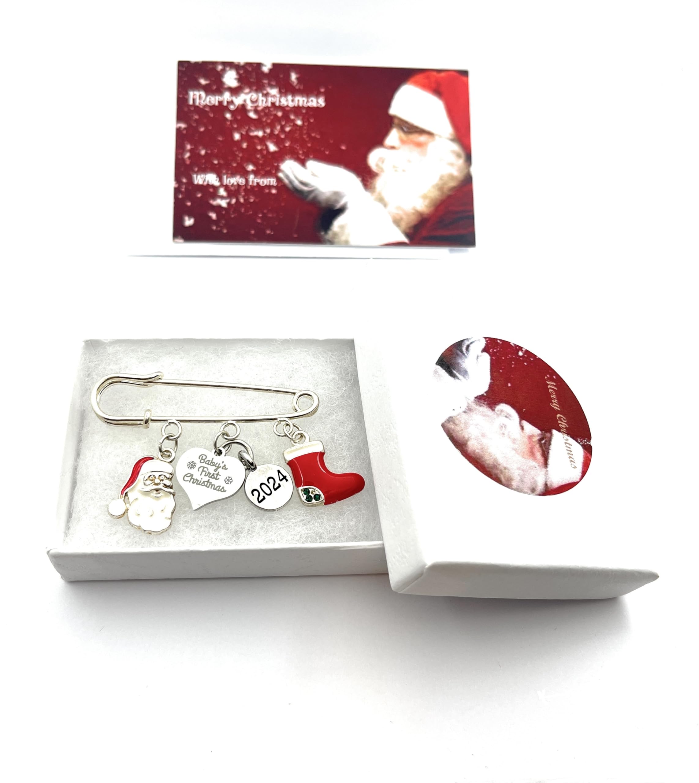 Baby's First Christmas 2024 Nappy Pin Baby Brooch Keepsake Charms with Gift Box