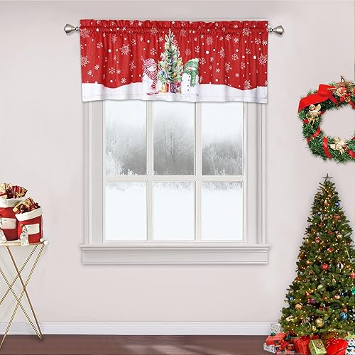 Cortina de cenefa de Navidad, cortinas de cafetería, tratamiento de ventana, bolsillo para barra para decoración del hogar, 1 panel para baño, sala